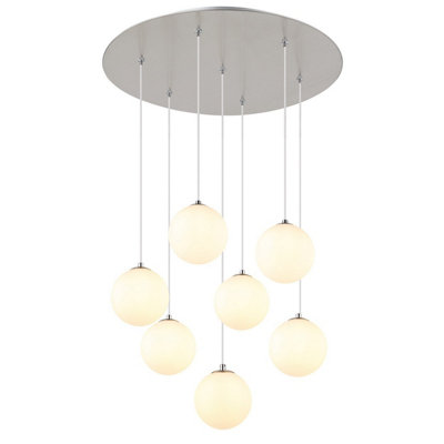 Luminosa Lighting Luminosa Riha Cluster Pendant Ceiling Light Nickel Matt Balls Opal Glass Shade 7X G9 3000K from B&Q