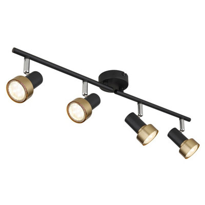 Luminosa Lighting Luminosa Mason Ceiling Spotlight Bar Matt BlackGold 4X Gu10 from B&Q