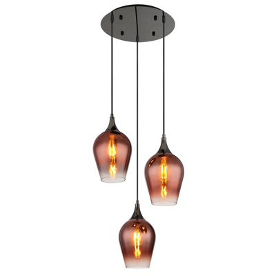 Luminosa Lighting Luminosa Lavus Cluster Pendant Ceiling Light Gunmetal Red Glass Shade 3X E27 from B&Q