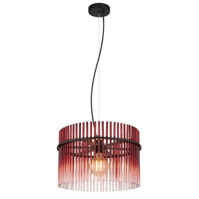 Luminosa Lighting Luminosa Gorley Pendant Ceiling Light Matt Black Blackberry Glass Shade 1X E27 from B&Q