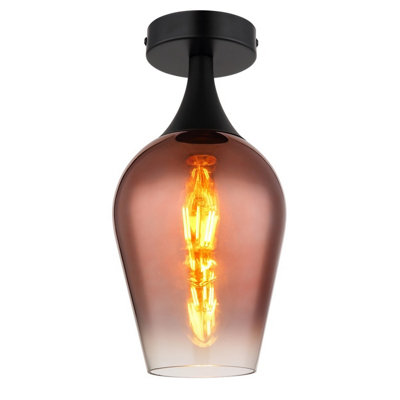 B&Q -  Luminosa Lavus Semi Flush Ceiling Light Matt Black Copper Glass Shade 1X E27