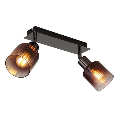 Luminosa Lighting Luminosa Satella Twin Ceiling Spotlight Gunmetal Copper Glass Shade 2X E14 from B&Q