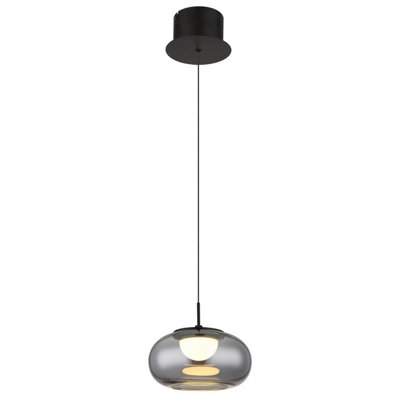 Luminosa Lighting Luminosa Quintara Dome Pendant Ceiling Light Matt Black Smoke Glass Shade Led 3000K from B&Q