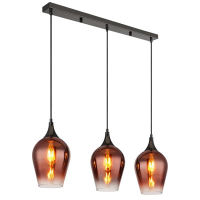 Luminosa Lighting Luminosa Lavus Bar Pendant Ceiling Light Gunmetal Red Glass Shade 3X E27 from B&Q