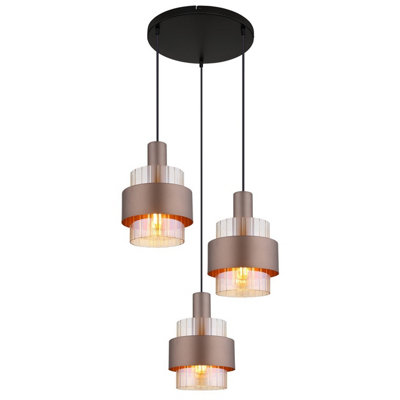 Luminosa Lighting Luminosa Milley Cluster Pendant Ceiling Light Matt Black Amber Glass Shade 3X E27 from B&Q