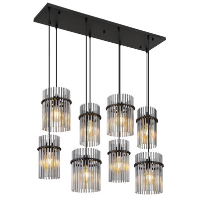 Luminosa Lighting Luminosa Gorley Cluster Pendant Ceiling Light Matt Black Smoke Glass Shade 8X E27 from B&Q