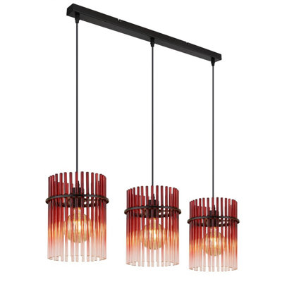 Luminosa Lighting Luminosa Gorley Bar Pendant Ceiling Light Matt Black Blackberry Glass Shade 3X E27 from B&Q