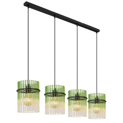 Luminosa Lighting Luminosa Gorley Bar Pendant Ceiling Light Matt Black Green Glass Shade 4X E27 from B&Q