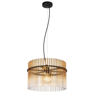Netlighting Unisex Black Gorley Pendant Ceiling Light Matt Amber Glass Shade 1X E27 Size 1 - Image 3