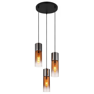 Luminosa Lighting Luminosa Annika Cluster Pendant Ceiling Light Matt Black Copper Glass Shade 3X E27 from B&Q