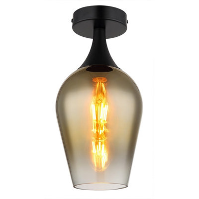 B&Q -  Luminosa Lavus Semi Flush Ceiling Light Matt Black Gold Colors Glass Shade 1X E27