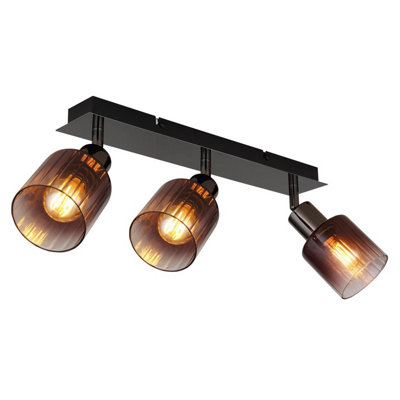 Luminosa Lighting Luminosa Satella Ceiling Spotlight Bar Gunmetal Copper Glass Shade 3X E14 from B&Q