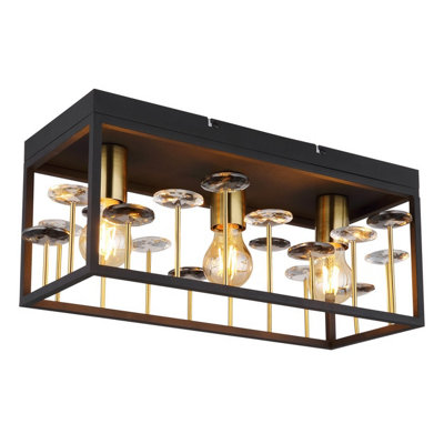 B&Q -  Luminosa Lisbon Semi Flush Ceiling Light Matt Black 3X E27