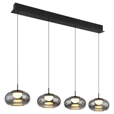Luminosa Lighting Luminosa Quintara Bar Pendant Ceiling Light Matt Black Smoke Glass Shade 4X Led 3000K from B&Q