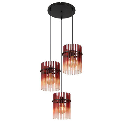 Luminosa Lighting Luminosa Gorley Cluster Pendant Ceiling Light Matt Black Blackberry Glass Shade 3X E27 from B&Q