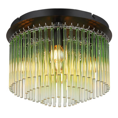 Luminosa Lighting Luminosa Gorley Ceiling Light Matt Black Green Glass Shade 5X E14 from B&Q