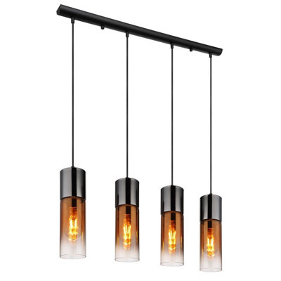 Netlighting Unisex Black Annika Bar Pendant Ceiling Light Matt Copper Glass Shade 4X E27 Size 4 - Image 3