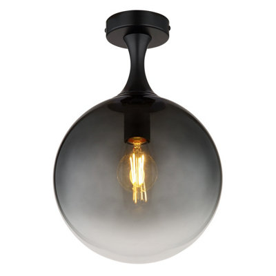 B&Q -  Luminosa Dalton Globe Ceiling Light Matt Black Ball Smoke Glass Shade 1X E27