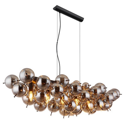 Luminosa Lighting Luminosa Udo Bar Pendant Ceiling Light Matt Black Balls Smoke Glass Shade 6X E14 from B&Q