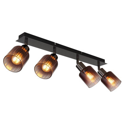 Luminosa Lighting Luminosa Satella Ceiling Spotlight Bar Gunmetal Copper Glass Shade 4X E14 from B&Q