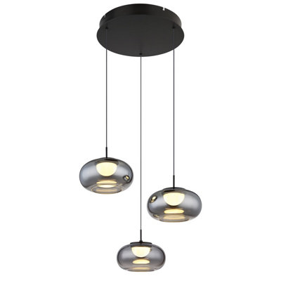 Luminosa Lighting Luminosa Quintara Cluster Pendant Ceiling Light Matt Black Smoke Glass Shade 3X Led 3000K from B&Q