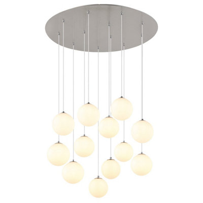 Luminosa Lighting Luminosa Riha Cluster Pendant Ceiling Light Nickel Matt Balls Opal Glass Shade 12X G9 3000K from B&Q
