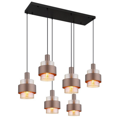 Luminosa Lighting Luminosa Milley Cluster Pendant Ceiling Light Matt Black Amber Glass Shade 6X E27 from B&Q