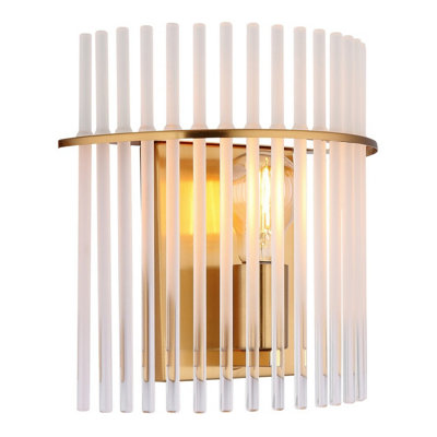 Luminosa Lighting Luminosa Gorley Wall Lamp Gold Colours Matt Opal Glass Shade 1X E27 from B&Q