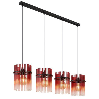 Luminosa Lighting Luminosa Gorley Bar Pendant Ceiling Light Matt Black Blackberry Glass Shade 4X E27 from B&Q