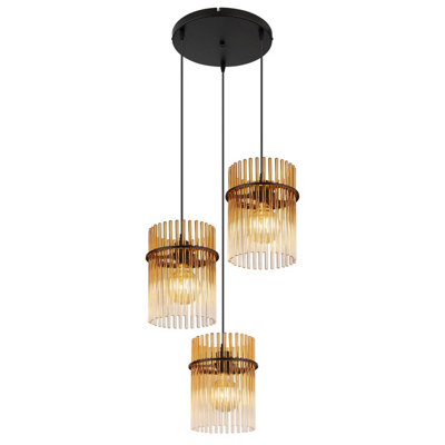 Luminosa Lighting Luminosa Gorley Cluster Pendant Ceiling Light Matt Black Amber Glass Shade 3X E27 from B&Q