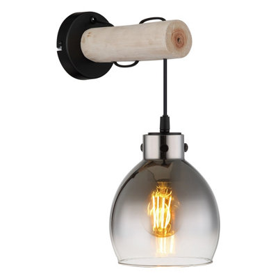 Luminosa Lighting Luminosa Ryan Wall Lamp Matt Black Smoke Glass Shade 1X E27 from B&Q