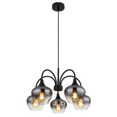 B&Q -  Luminosa Maxy Multi Arm Pendant Ceiling Light Matt Black Smoke Glass Shade 5X E27