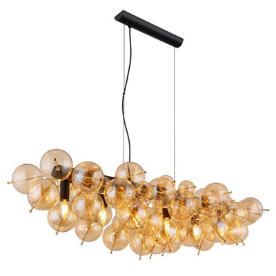 Luminosa Lighting Luminosa Udo Bar Pendant Ceiling Light Matt Black Balls Amber Glass Shade 6X E14 from B&Q