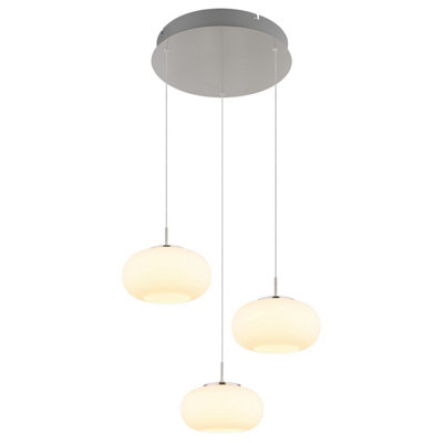 Luminosa Lighting Luminosa Quintara Cluster Pendant Ceiling Light Nickel Matt Opal Glass Shade 3X Led 3000K from B&Q