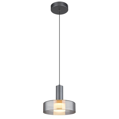 Luminosa Lighting Luminosa Grant Pendant Ceiling Light Grey Matt Smoke Glass Shade Led 3000K from B&Q