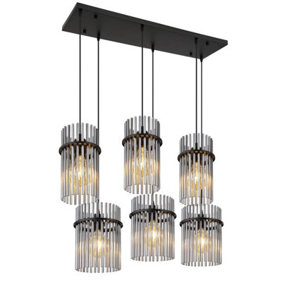 Luminosa Lighting Luminosa Gorley Cluster Pendant Ceiling Light Matt Black Smoke Glass Shade 6X E27 from B&Q