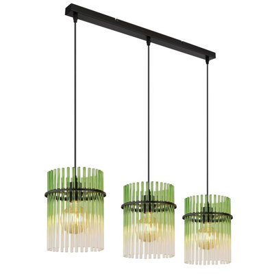 Netlighting Unisex Black Gorley Bar Pendant Ceiling Light Matt Green Glass Shade 3X E27 Size 3 - Image 3