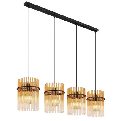 Luminosa Lighting Luminosa Gorley Bar Pendant Ceiling Light Matt Black Amber Glass Shade 4X E27 from B&Q
