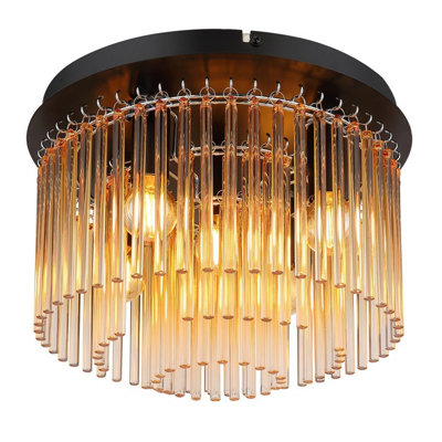 Luminosa Lighting Luminosa Gorley Ceiling Light Matt Black Amber Glass Shade 5X E14 from B&Q