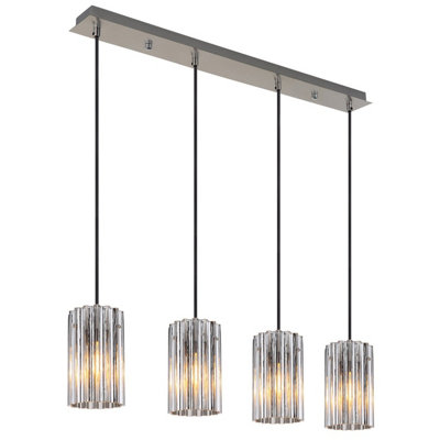 Luminosa Lighting Luminosa Cayden Bar Pendant Ceiling Light Nickel Matt Clear Glass Shade 4X E27 from B&Q