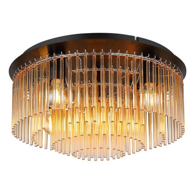 Luminosa Lighting Luminosa Gorley Ceiling Light Matt Black Amber Glass Shade 5X E27 from B&Q
