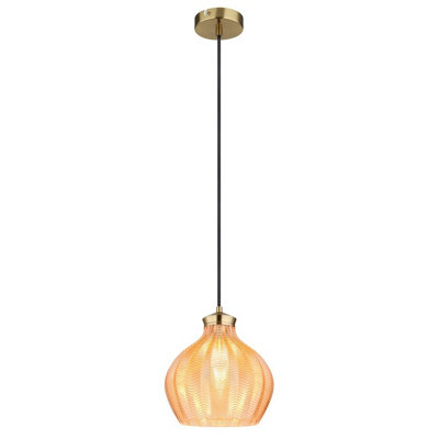 Luminosa Lighting Luminosa Jessica Dome Pendant Ceiling Light Gold Colours Matt Amber Glass Shade 1X E27 from B&Q