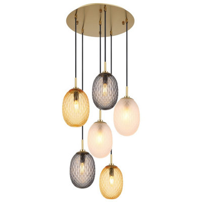 Luminosa Lighting Luminosa Devin Cluster Pendant Ceiling Light Gold Colours Matt Glass Shade 6X E14 from B&Q