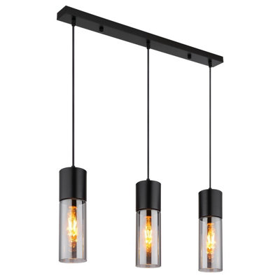 Luminosa Lighting Luminosa Annika Bar Pendant Ceiling Light Matt Black Smoke Glass Shade 3X E27 from B&Q