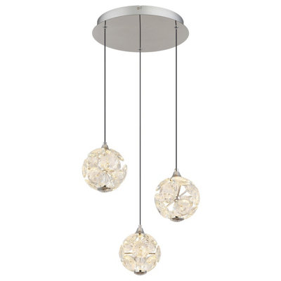 B&Q -  Luminosa Virina Cluster Pendant Ceiling Light Chrome K9 Crystals 3X Led 3000K