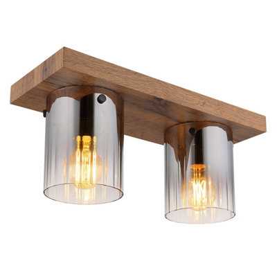 Luminosa Lighting Luminosa Underwood Shade Cluster Ceiling Light Wood Look Dark Smoke Glass Shade 2X E27 from B&Q