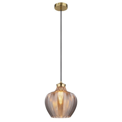 B&Q -  Luminosa Jessica Dome Pendant Ceiling Light Gold Colours Matt Smoke Glass Shade 1X E27