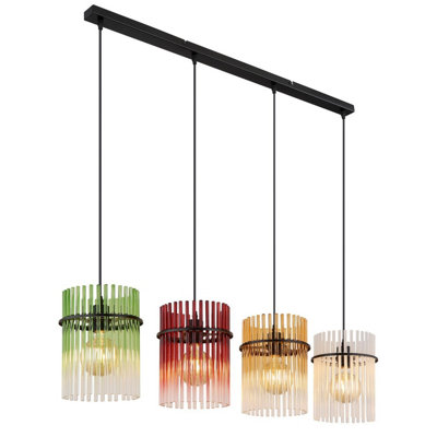 B&Q -  Luminosa Gorley Bar Pendant Ceiling Light Matt Black Rods Multicolour Glass Shade 4X E27