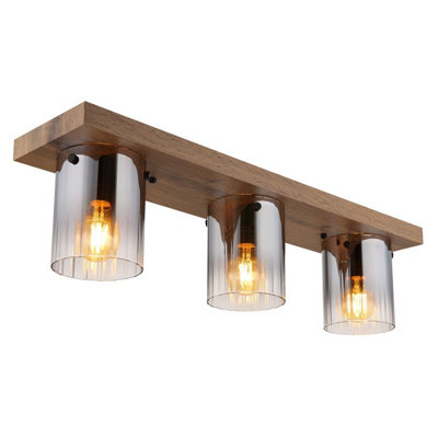 Luminosa Lighting Luminosa Underwood Shade Cluster Ceiling Light Wood Look Dark Smoke Glass Shade 3X E27 from B&Q