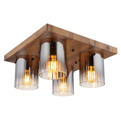 Luminosa Lighting Luminosa Underwood Shade Cluster Ceiling Light Wood Look Dark Smoke Glass Shade 4X E27 from B&Q